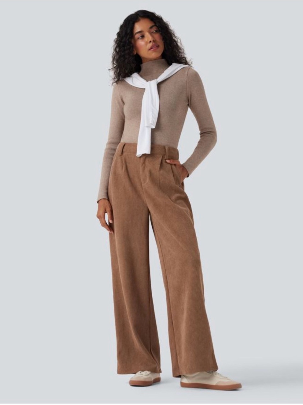 Halara Brown Corduroy Wide Leg Pants High Rise Pleated Baggy Trousers Large/ Reg